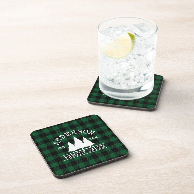 Dessous-de-verre Nom de famille du cabine Green Buffalo Plaid (Côté Droit)