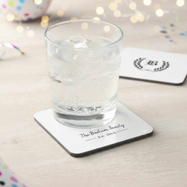 Dessous-de-verre Nom de famille personnalisé Monogramme Beverage Co (Personalized Family Name Monogram Beverage Coaster)