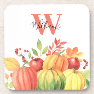 Dessous-de-verre Nom du monogramme de l'automne du citrouille