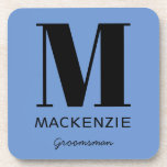 Dessous-de-verre Nom du monogramme Groomsman initial<br><div class="desc">Un excellent moyen pour votre marié de se souvenir de votre mariage dans le style,  ce simple et élégant design initial monogramme fait un merveilleux cadeau. Modifiez le texte pour personnaliser ou modifiez la couleur arrière - plan dans l'outil de conception.</div>