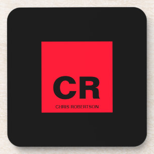 Dessous-de-verre Nom du monogramme Noir Rouge Créer un cadeau perso