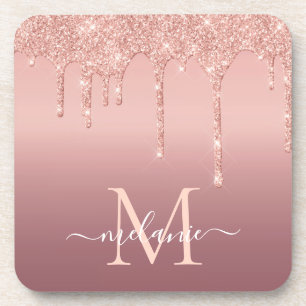 Dessous-de-verre Nom du monogramme Texte Rose Parties scintillant G