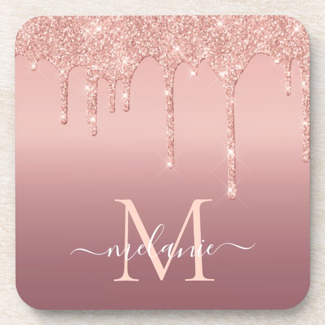 Dessous-de-verre Nom du monogramme Texte Rose Parties scintillant G (Devant)