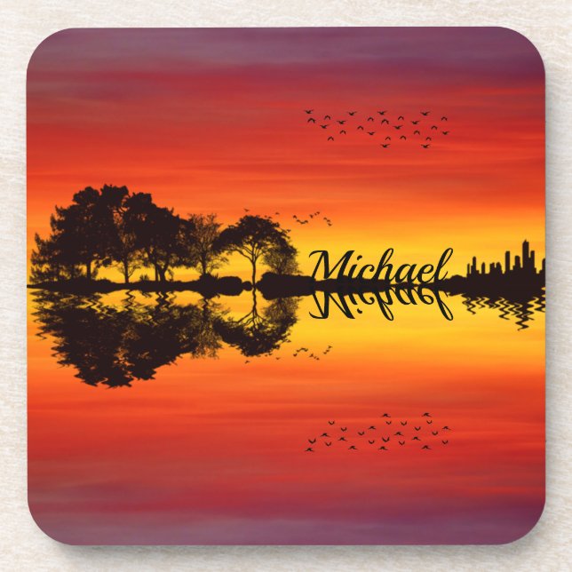 Dessous-de-verre Nom guitariste orange moderne Aquarelle (Devant)