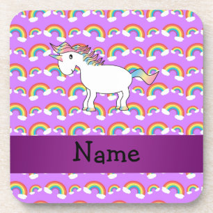 Dessous-de-verre Nom personnalisé arc-en-ciel unicorne pourpre arc-