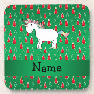 Dessous-de-verre Nom personnalisé licorne vert bonhomme de neige