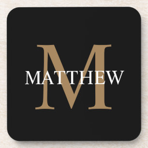 Dessous-de-verre Nom personnalisé Monogramme noir
