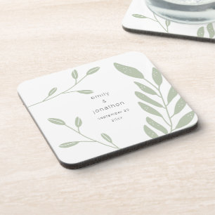 Dessous-de-verre Noms du feuillage vert Sage Simple Date Mariage Fa