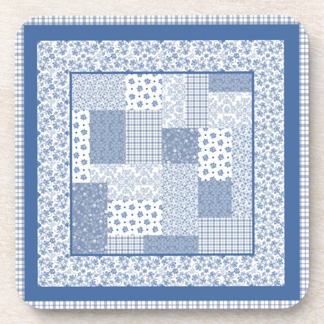 Dessous-de-verre Nostalgique Indigo Faux Patchwork Ensemble de Dess (Devant)