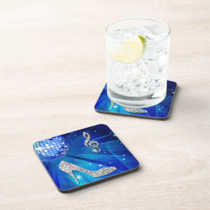 Dessous-de-verre Note de musique et talon aiguille bleu/argent scin