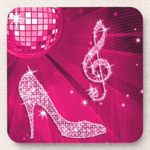 Dessous-de-verre Note de musique rose chaud brillant et talon aigui