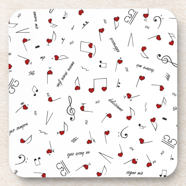 Dessous-de-verre Notes d'amour Cœurs rouges Notation musicale (Devant)