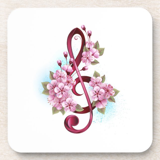 Dessous-de-verre Notes de clef musicale en treble avec des fleurs S (Devant)