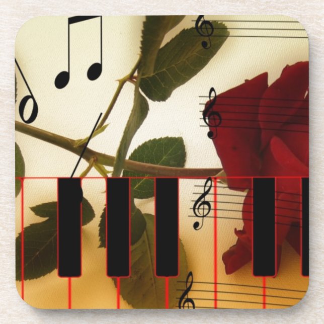 Dessous-de-verre Notes de musique Clavier Red Rose Blossom Destiny (Devant)