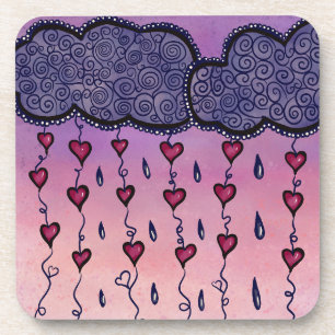 Dessous-de-verre Nuages mignons, coeurs et gouttes de pluie