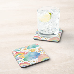 Dessous-de-verre Nuages Souriants Soleils Arcs-en-ciel Motif