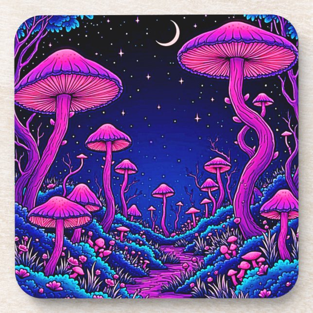 Dessous-de-verre Nuit de forêt de champignons psychédélique (Devant)