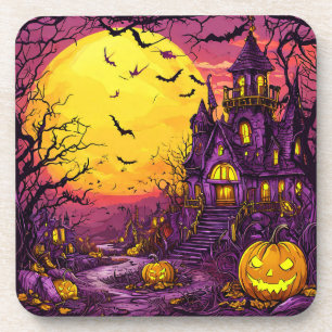 Dessous-de-verre Nuit effrayante d'Halloween avec des citrouilles l