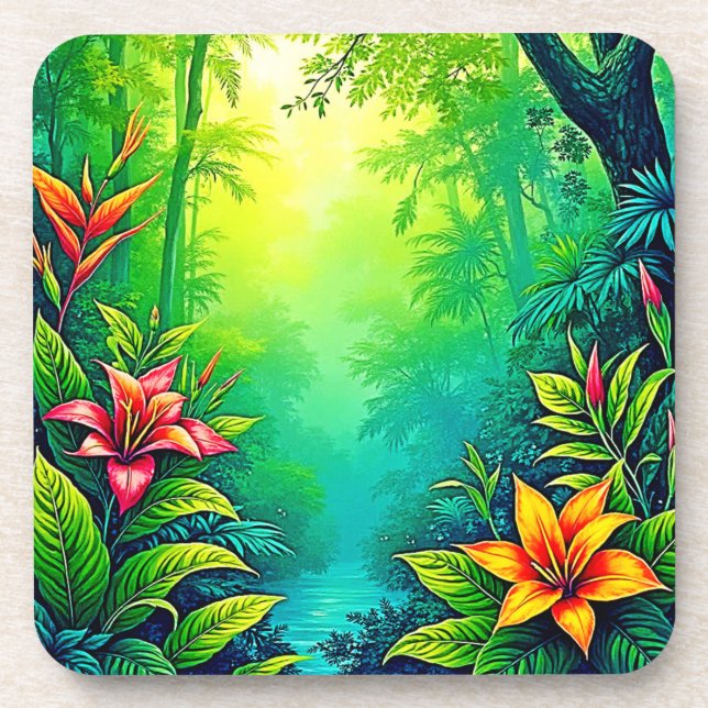Dessous-de-verre Oasis de la jungle tropicale luxuriante (Devant)