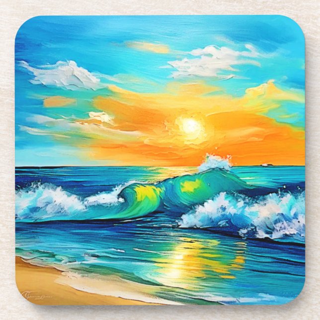 Dessous-de-verre Ocean's Kiss : Sunset Waves (Devant)