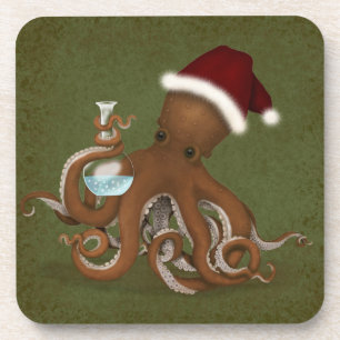 Dessous-de-verre Octopus avec flacon en verre et chapeau de Noël