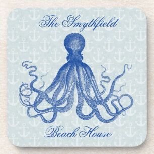 Dessous-de-verre Octopus bleu Vintage avec Ancres personnalisées