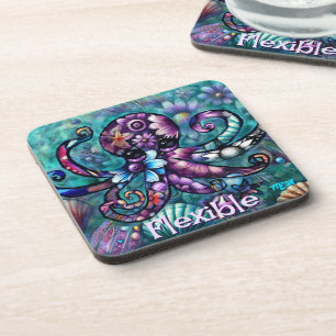 Dessous-de-verre Octopus lunaire Turquoise floral côtier Personnali