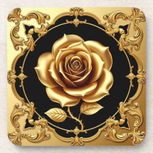 Dessous-de-verre Œuvre d'art Rose Dorée avec Élément Décoratif Orné