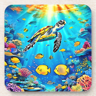 Dessous-de-verre Œuvre d'art vibrante de récif de tortue marine