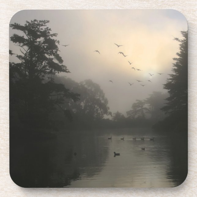 Dessous-de-verre Oies du Canada et brouillard de matin (Devant)