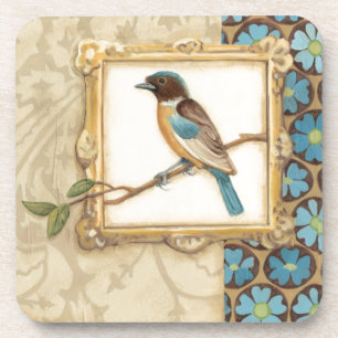 Dessous-de-verre Oiseau Brown et bleu sur une branche recherchant