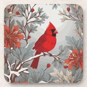 Dessous-de-verre Oiseau cardinal rouge hivernal