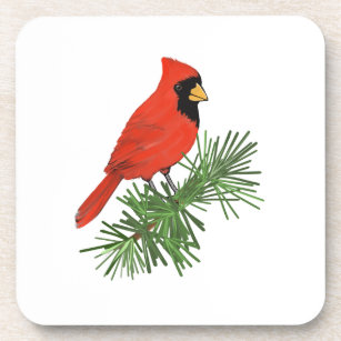 Dessous-de-verre Oiseau cardinal rouge sur pin