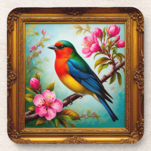 Dessous-de-verre Oiseau chanteur vibrant sur branche fleurie