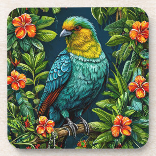 Dessous-de-verre Oiseau coloré avec cadre floral