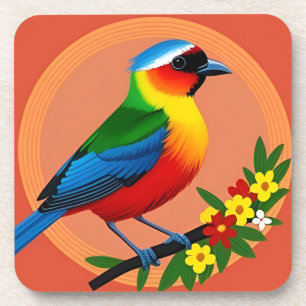 Dessous-de-verre Oiseau Coloré Perché Parmi des Fleurs Vibrantes