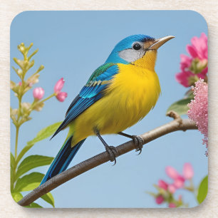Dessous-de-verre Oiseau Coloré sur Branche en Fleurs