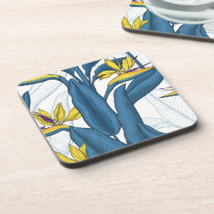 Dessous-de-verre Oiseau de fleurs de paradis sur blanc