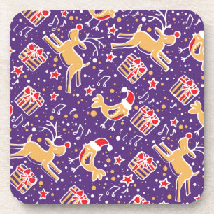 Dessous-de-verre Oiseau de rennes violet de Noël série 6 dessous de