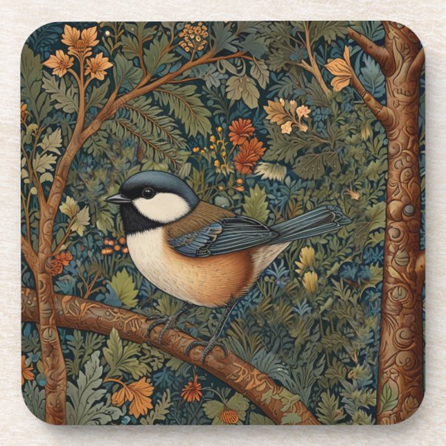 Dessous-de-verre Oiseau élégant rétro de la forêt  (Devant)