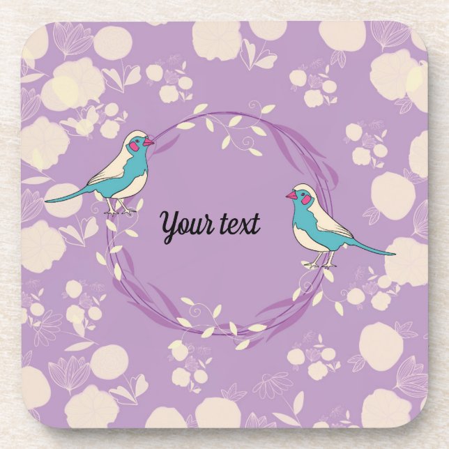 Dessous-de-verre oiseau, fleurs, vert, naturel, animal, violet (Devant)