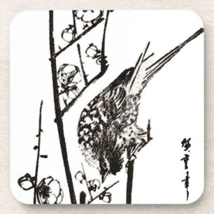 Dessous-de-verre Oiseau japonais sur une branche - noir et blanc