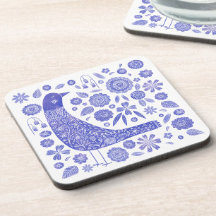 Dessous-de-verre Oiseau scandinave bleu et blanc