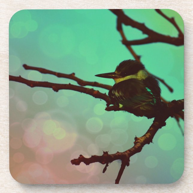 Dessous-de-verre Oiseau Sur Une Branche -Aqua N Rose (Devant)
