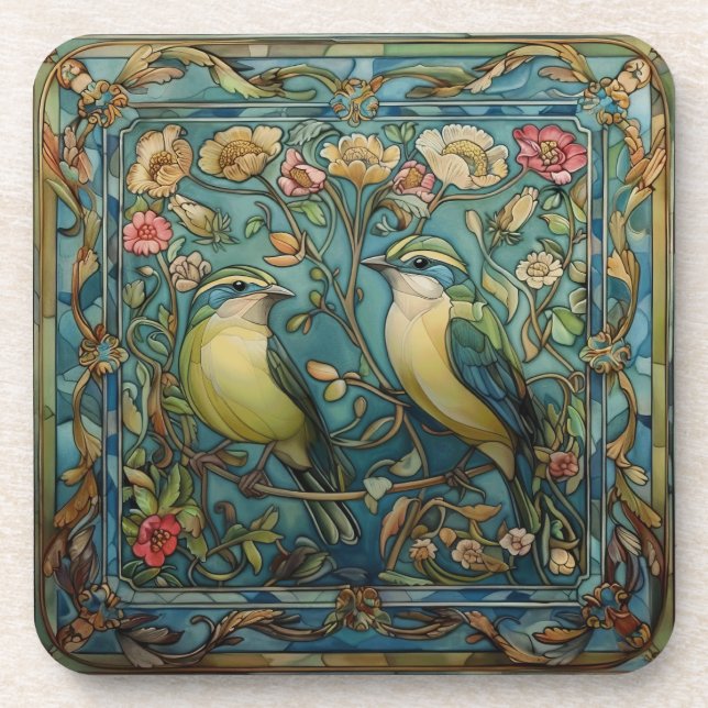 Dessous-de-verre Oiseaux chanteurs amoureux, design Art nouveau rom (Devant)