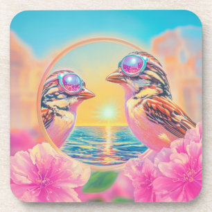 Dessous-de-verre Oiseaux cool avec lunettes de soleil au coucher du