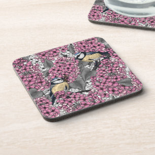 Dessous-de-verre Oiseaux dans le jardin lilas rose