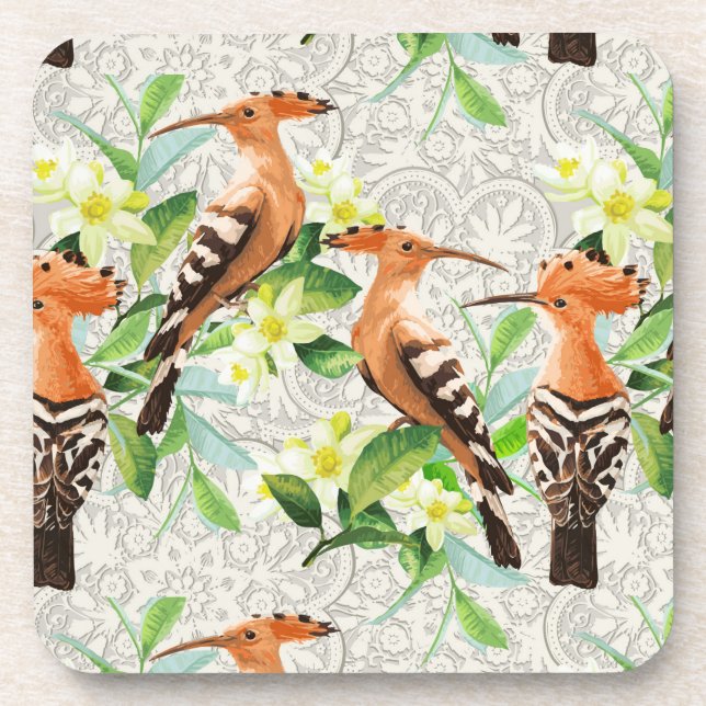 Dessous-de-verre Oiseaux exotiques sur la dentelle (Devant)