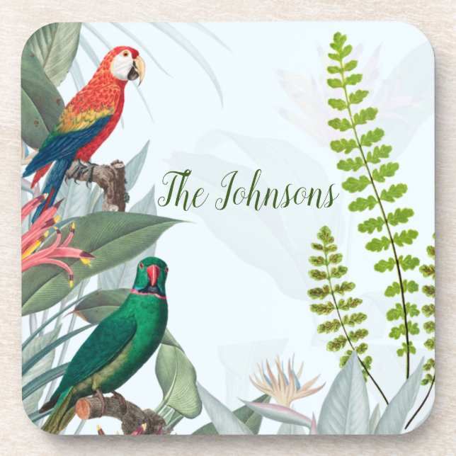Dessous-de-verre Oiseaux tropicaux Perroquets et feuillage (Devant)