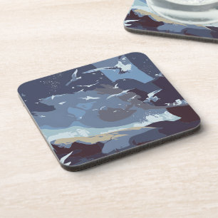 Dessous-de-verre Oiseaux volants et vagues côtières
